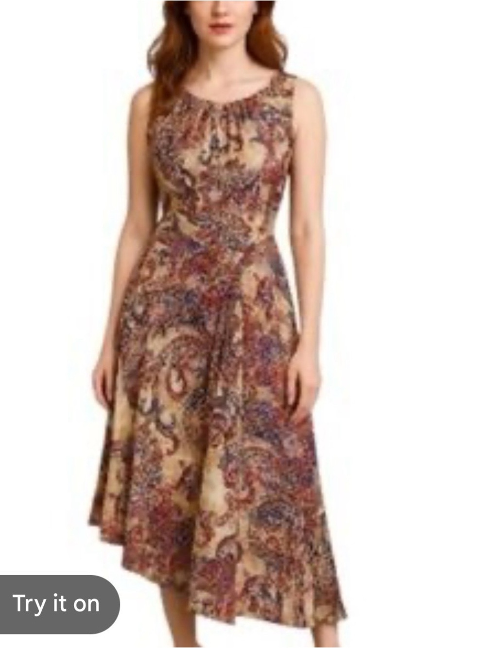 Evan Picone African Violet Illusion Print MIDI dress features a vibrant multicol